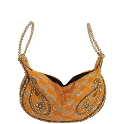 Exotic India Structured Handheld Bag with Brocade Weave and Embroidered Beads-34