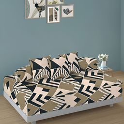 Arrabi 6Pcs Cream-Colored & Black Geometric Superfine Quality Diwan Set-27