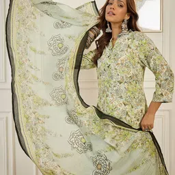 Anouk Women Floral Printed A-Line Kurta with Trouser & Dupatta image 3