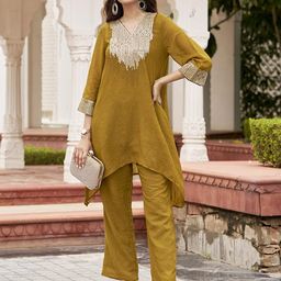 Anouk Women Mustard Embroidered Tunic & Trousers Co-Ords-picture-9