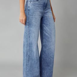 DOLCE CRUDO Women Wide Leg High-Rise Light Fade Stretchable Jeans-image-84