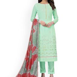 HERE&NOW Floral Embroidered Sequinned Silk Georgette Unstitched Dress Material-image-101