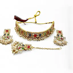 ANTIQUE JEWELLERY Women Multiolor Beaded Gold Plated Jewellery Set-8