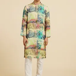 Diwas by Manyavar Floral Printed Mandarin Collar Straight Kurta-image-81