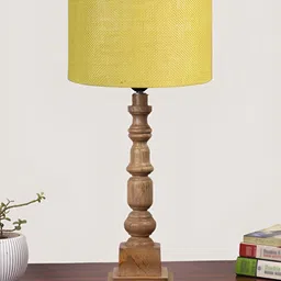 Aura Yellow Wood Traditional Cylindrical Shaped Table Lamp-image-30
