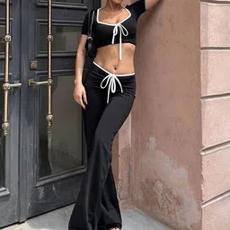 LULU & SKY Women Black Tie-up Detail Co-ord Set-picture-16