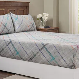 MASPAR Grey Geometric Printed Pure Cotton 200 TC Double Bedsheet Set 2.24 m x 2.75 m-image-98