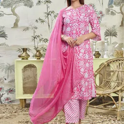 SANISA Women Ethnic Motifs Printed Regular Thread Work Kurta with Trousers & With Dupatta-22