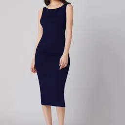 BAESD Solid Round Neck Sleeveless Bodycon Midi Dress-image-13