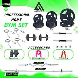 ADRENEX Set Of 30 Standard & Curl Rod Home Gym Combo-66