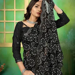 ALAGINI Bandhani Mirror Work Pure Georgette Bandhani Saree-picture-9