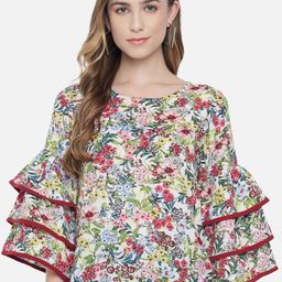 OTIRA Floral Printed Bell Sleeve Crepe Top-image-96