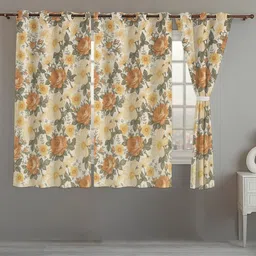 ANA White & Yellow 3 Pieces Floral Room Darkening Cotton Window Curtain-image-64