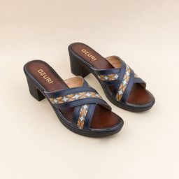 Ozuri Women Printed Leather Block Sandals-19