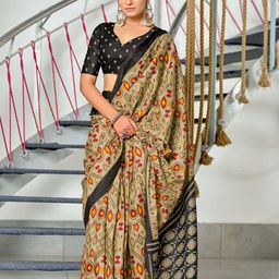 PEENGAX Block Batik Print Paisley Pure Cotton Ikat Saree-32