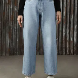 High Star Women Relaxed Fit High-Rise Slash Knee Jeans-image-40
