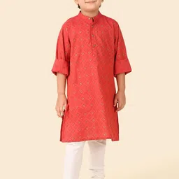 Fabindia Boys Geometric Printed Band Collar Cotton Straight Kurta-41