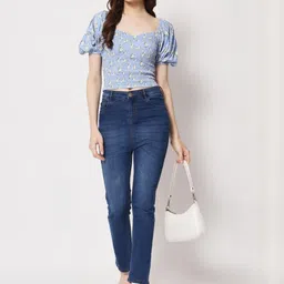 CORSICA Floral Print Sweetheart Neck Smocked Crepe Crop Top-image-24