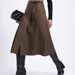 glitchez Beauty Cookie Pure Cotton Pleated Midi Wrap-Style Flared Skirt-image-77