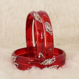 ZULKA Set of 4 Glass BanglesStudded Zircon Gemstone | Glass Bangles-image-41