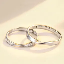 AGARWALPRODUCT Set Of 2 Silver Plated Couple Finger Rings Adjustable Ring-picture-1