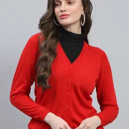 Monte Carlo Women Solid V-Neck Woollen Cardigan-picture-9