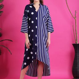 Qurvii Women Polka Dot Print Crepe Shirt Midi Dress-image-42
