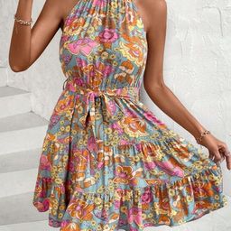 GUFRINA Floral Print Halter Neck Fit & Flare Dress-image-4