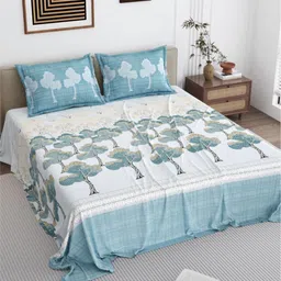 DREAM WEAVERZ Teal & Green Floral 250 TC Pure Cotton King Bedsheet Set 2.75 m x 2.55 m-image-64