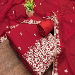 Lilots Floral Embroidered Beads And Stones Georgette Unstitched Dress Material-image-30