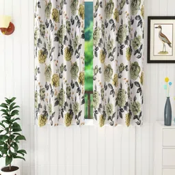 Aura White & Green Set of 2 Floral Room Darkening Window Curtain-image-36