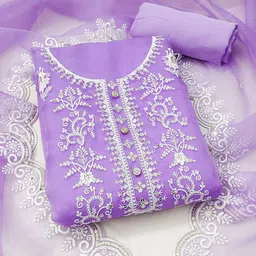 MANVAA Floral Embroidered Sequinned Organza Unstitched Dress Material-picture-33