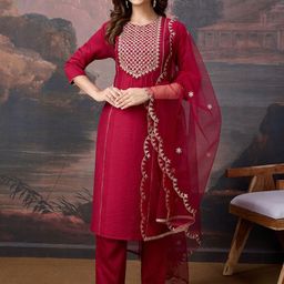 House of Pataudi Women Embroidered Kurta & Trouser With Dupatta-picture-0
