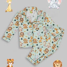 Pyjama Party Kids Graphic Printed Lapel Collar Pure Cotton Shirt & Pyjamas-picture-39