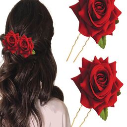 DN ENTERPRISES Women Set of 2 Rose Artificial Flowers Bun Juda Bumpit Hair Pin-image-15
