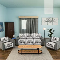 RUBOXA Grey & White 10 Pieces Printed Cotton 5 Seater Sofa Covers-picture-4