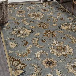 saraswatii global Grey Floral Hand-Tufted Woollen Carpet-97