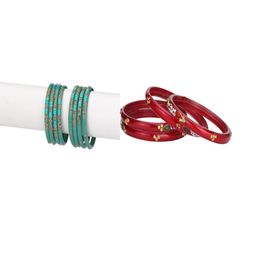 1ST TIME Set Of 2 Blue & Red Alloy Artificial Stones & Beads Bangles-picture-45