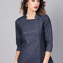 KALINI Mandarin Collar Denim Top-image-40