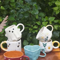 WEAVING HOMES White & Red 6 Pieces Printed Ceramic Glossy Mugs-15