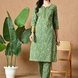 HERE&NOW Women Woven Design Regular Kurta with Trousers-50