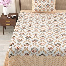 Urban Jaipur Yellow & Red Floral 210 TC Single Bedsheet with 1 Pillow Covers-image-15
