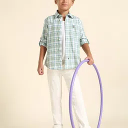 U.S. Polo Assn. Kids Boys Plaid Tartan Checked Classic Regular Fit Cotton Casual Shirt-image-92