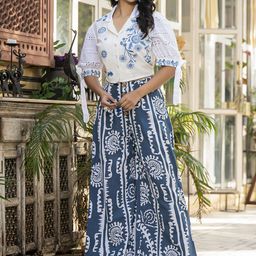 Juniper Embroidered Eyelet Shirt and Printed Wide-Leg Pants Co-Ords-image-100
