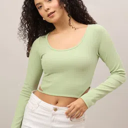 R.Code by The Roadster Life Co. Women Ribbed Fitted Crop Top With Cut-Out Detailed-picture-19
