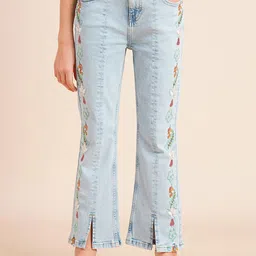 Vero Moda Girls Bootcut Light Fade Embroidered Stretchable Jeans-image-45