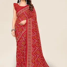 Moda Rapido Red Printed Poly Georgette Sarees-picture-1