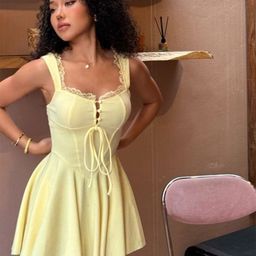 LULU & SKY Women Tie-Ups Lace-trim Shoulder Straps Fit & Flare Dress-picture-46