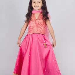 Tangerine Closet Girls Sequinned Ready to Wear Lehenga & Blouse With Dupatta-picture-49