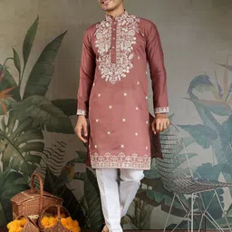 ODETTE Men Floral Embroidered Flared Sleeves Kurta-image-39